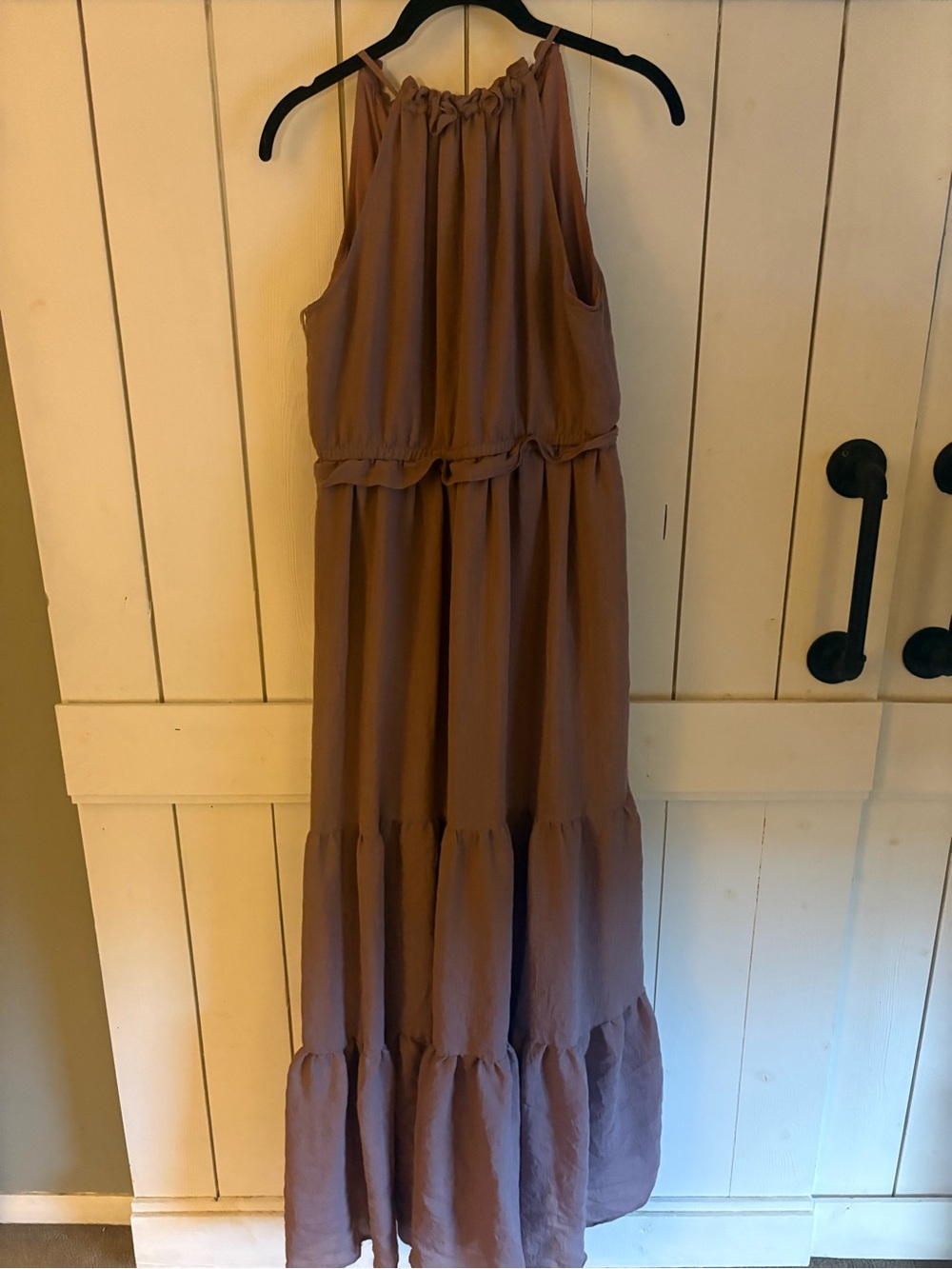 Women’s Maxi Dress - Taupe Halter Tiered Maxi - Picture 5 of 5